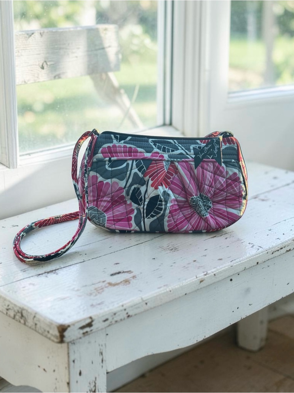 Vera Bradley CHERRY BLOSSOM Mini Pleated Quilted Purse Adjustable Strap Pink